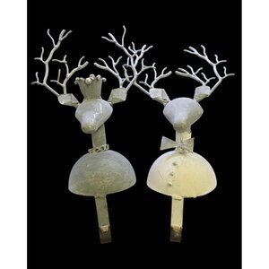Kalalou Distressed Metal Deer Stocking Holders Woodland Rustic Christmas